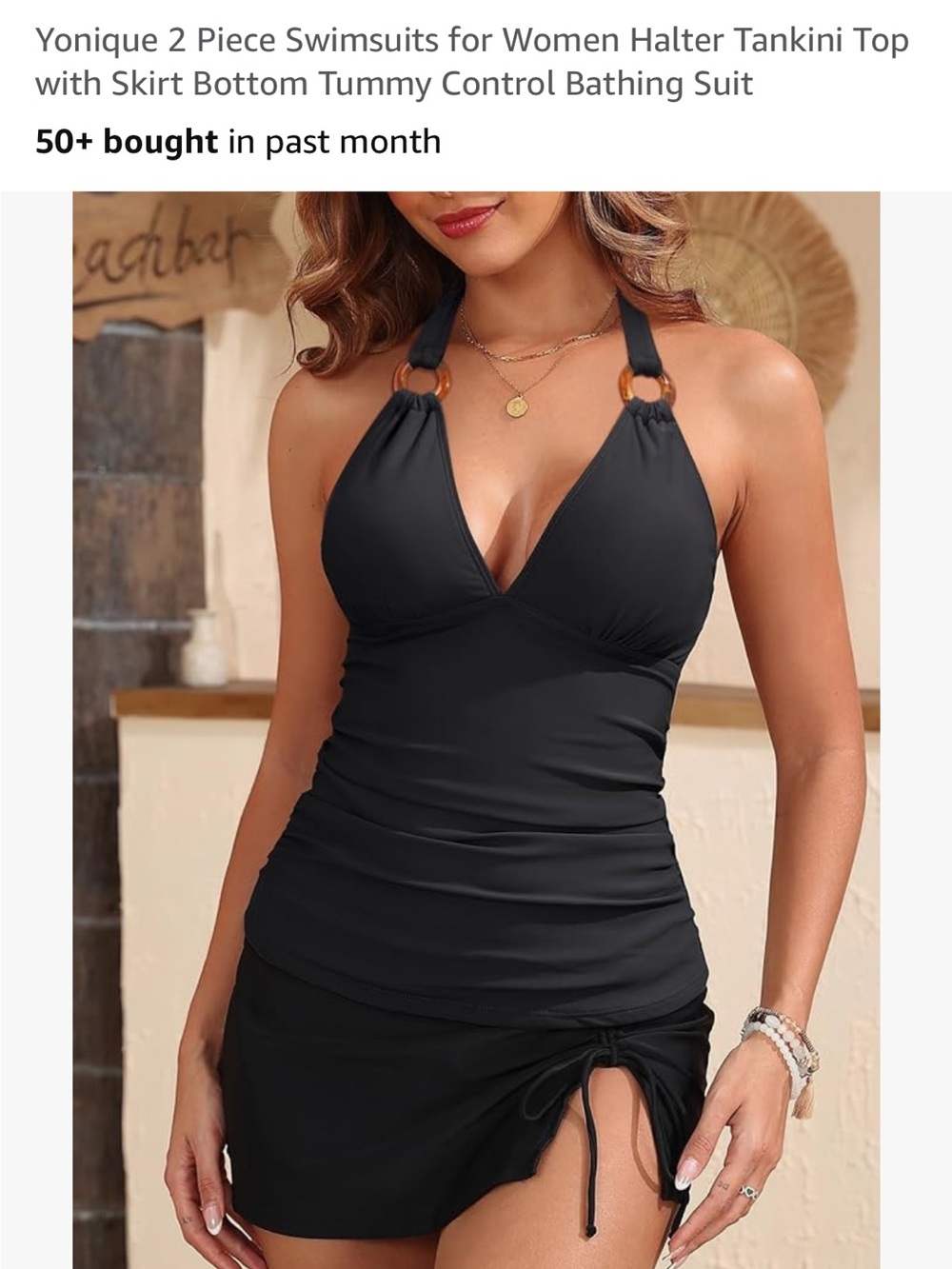 Younique Black Halter Tankini Top with Skirted Bottom